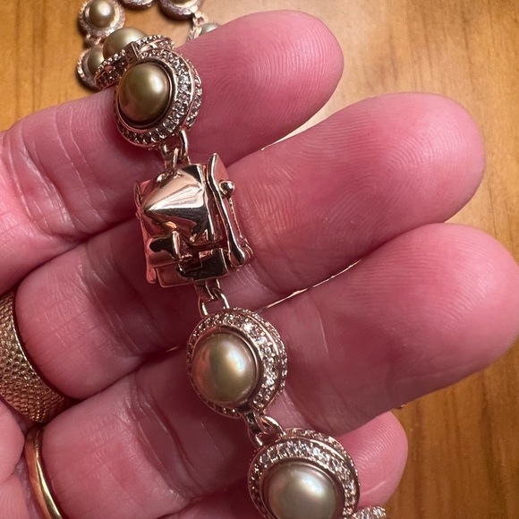 Eddie Borgo Estate Rose Gold Cultured Pearl Pyramid Spike Brass Necklace J Crew - Picture 11 of 15